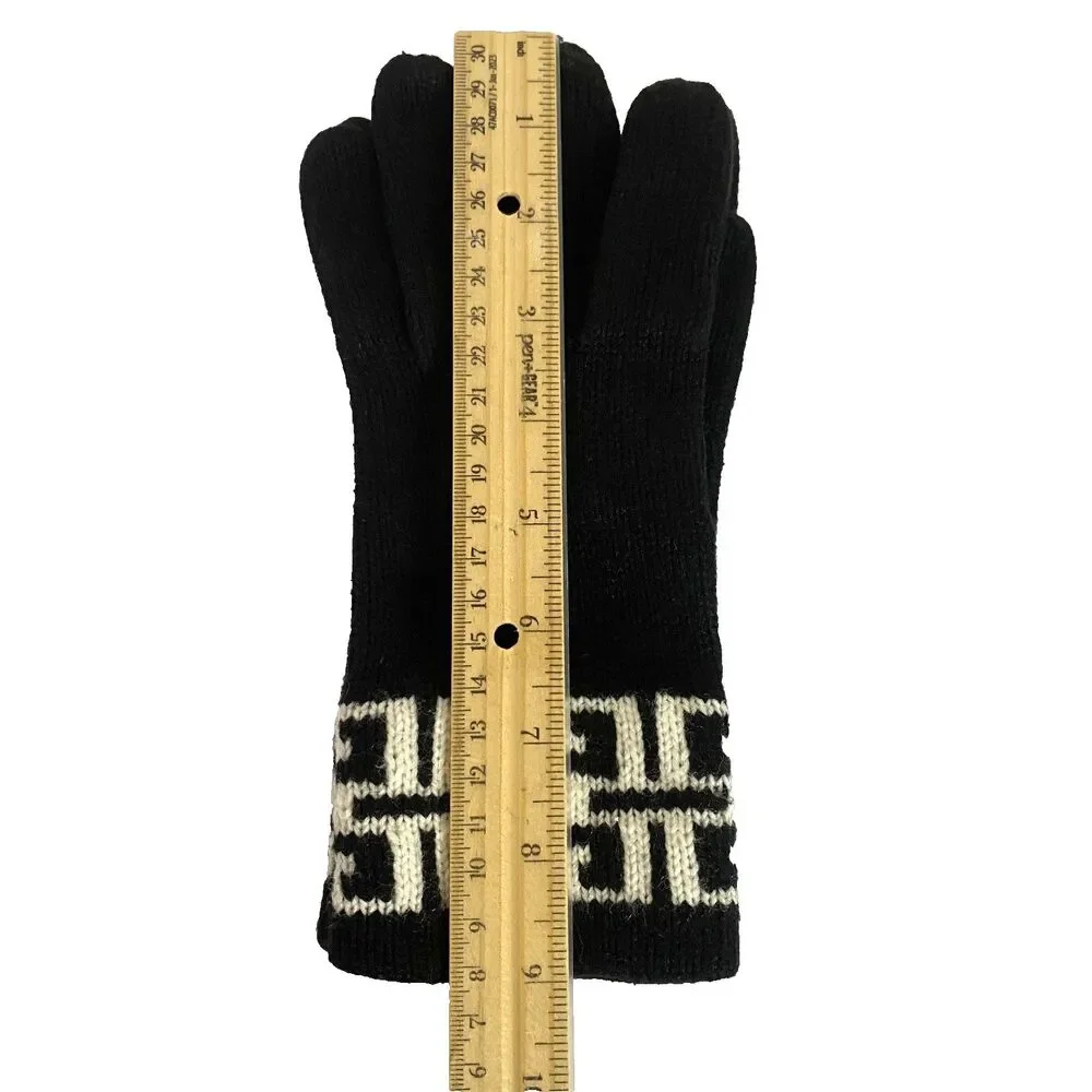 Isotoner Vintage Acrylic Knit Gloves One Size Black Geometric White Design